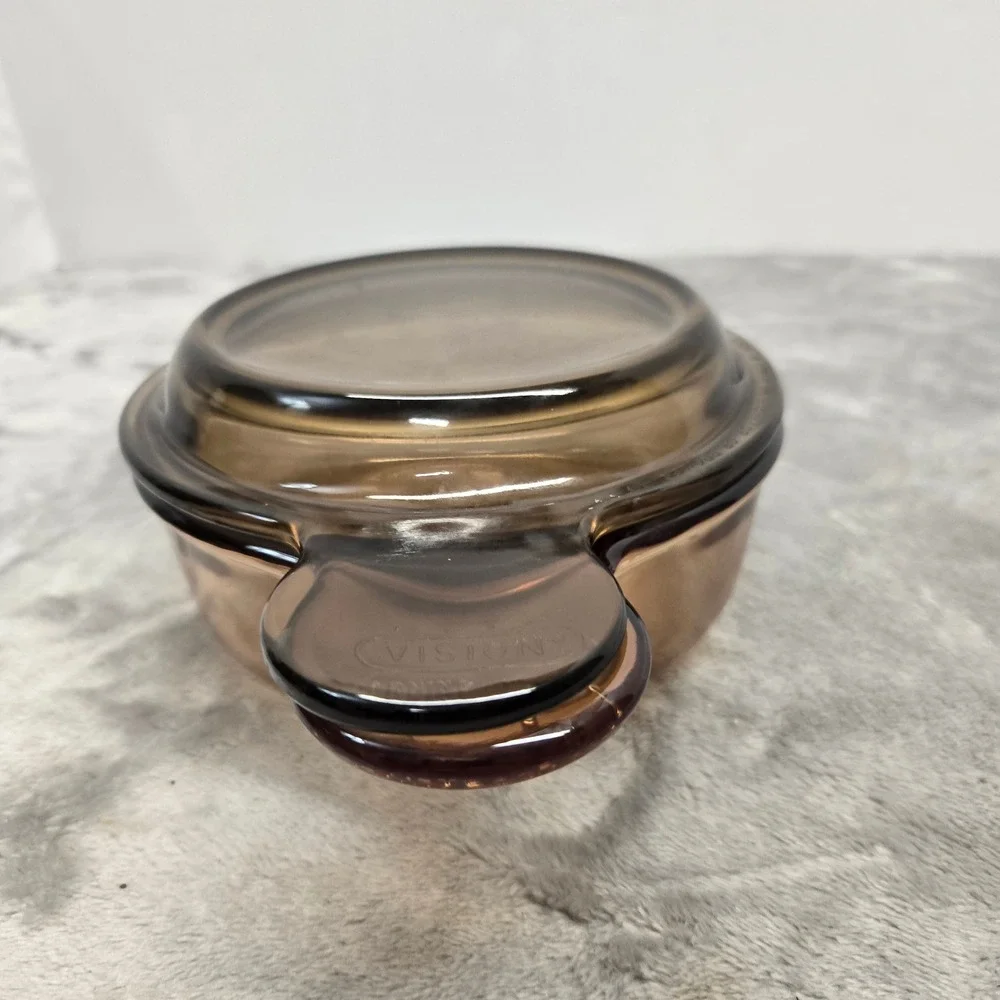 Vision Corning Amber Glass Grab-It Bowl V-150-B with Pyrex Lid P-150-C USA Retro